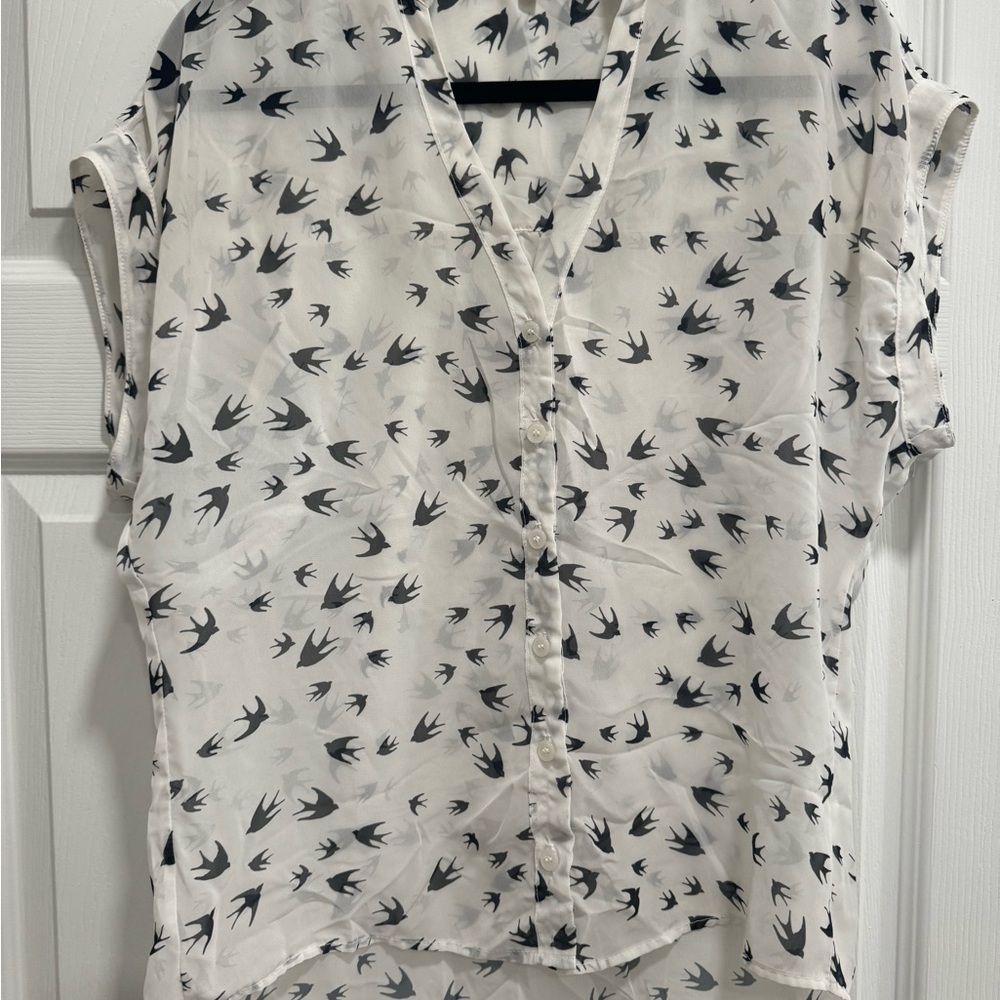 Women's Black and White Bird Print Top